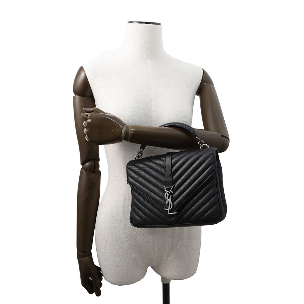 Saint Laurent Paris Handbag College Leather Chain Shoulder Bag Black - Picture 5 of 12